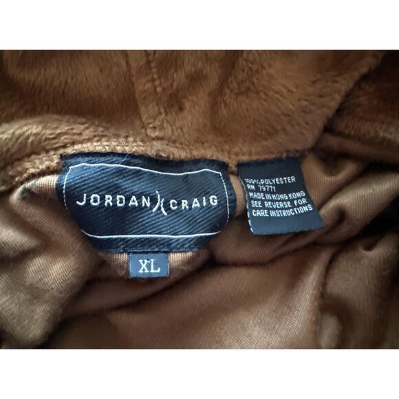 Jordan Craig Velvet Jacket Y2K Brown Hooded Zip-Up Jacket Zip Pockets Size XL - Picture 10 of 10